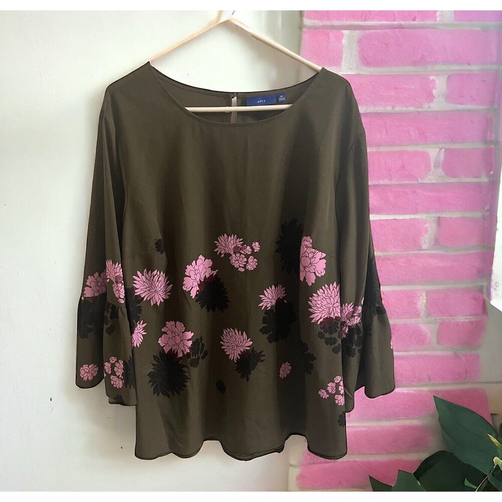 NWT apt.9 blouse SIZE 2x floral Olive lavender/pink‎ top lightweight blouse